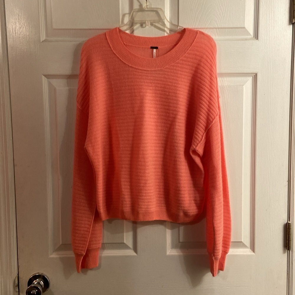 Free People Ribbed Coral Cashmere Pullover - Picture 2 of 6